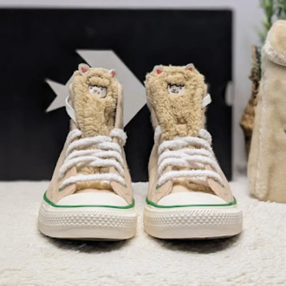 Converse CTAS Miso Glaze Alpaca Faux Fur Hi Top Sneakers + Bag Women's 9.5 NIB